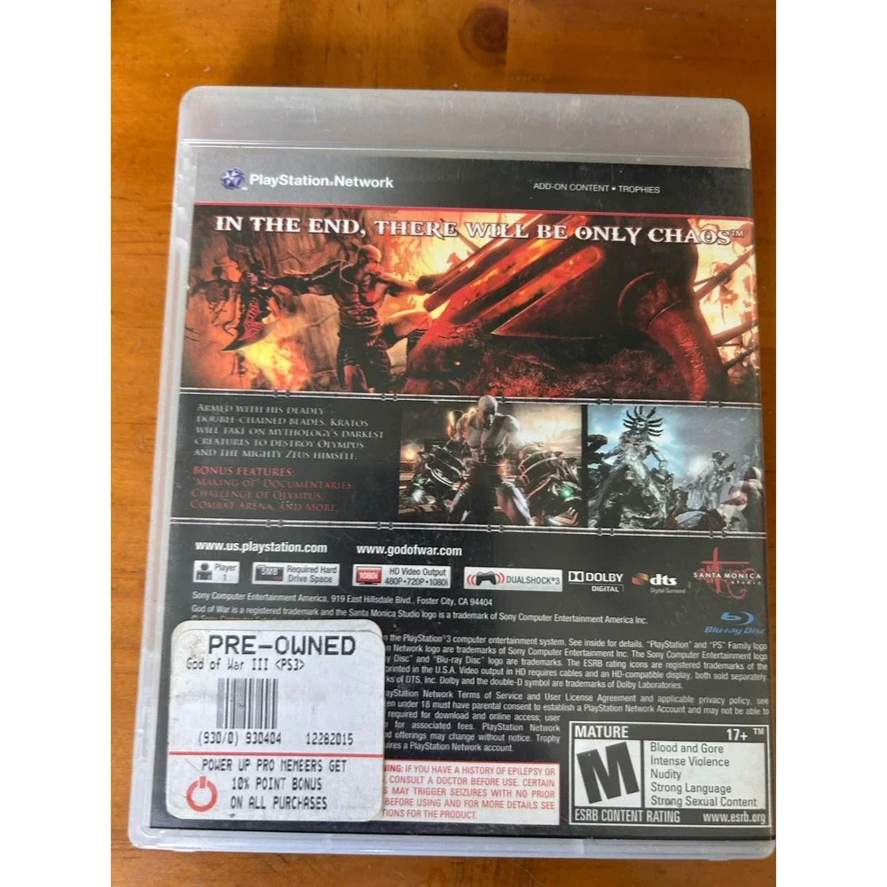 God of War III (Sony PlayStation 3 PS3 2010). Game Disc, Manual and Case